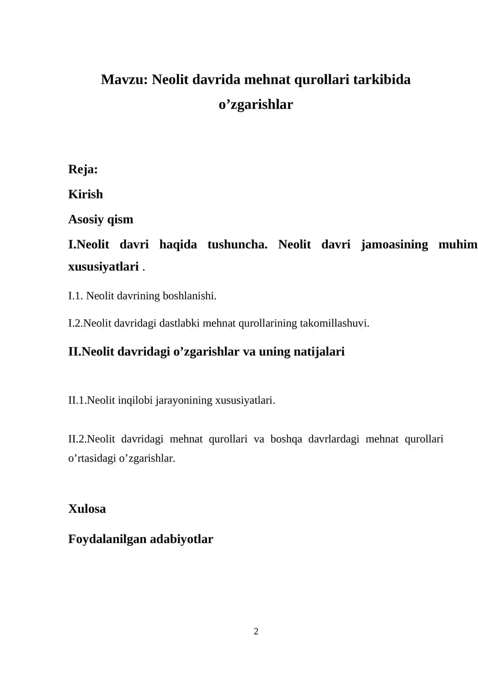 Neolit davrida mehnat qurollari tarkibida o’zgarishlar 2