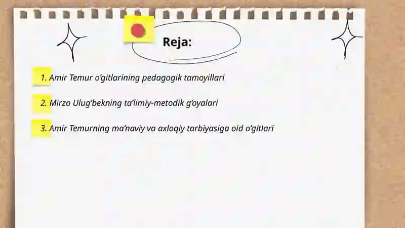 Amir Temur o’gitlari va Mirzo Ulug’bekning pedagogik, ma’naviy ma’rifiy g’oyalari 2