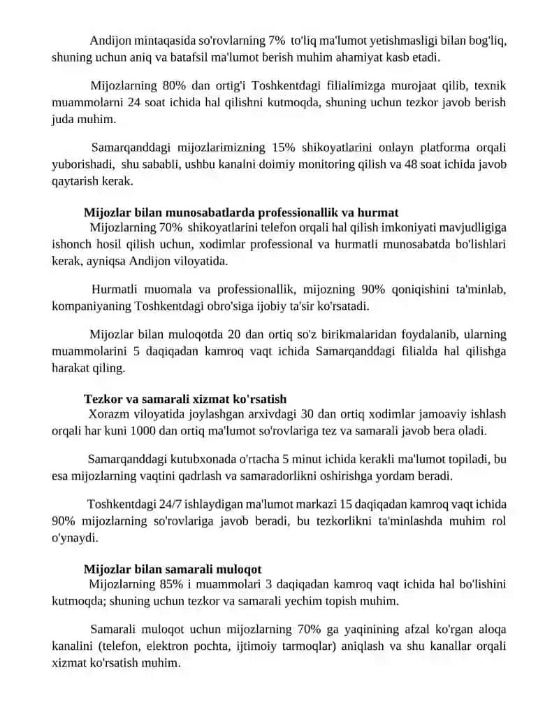 Axbozot xizmatlarini taqdim etishda mijozlarga xizmat ko'rsatish tamoyillari 2