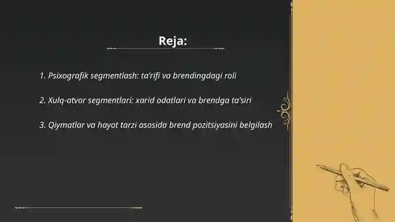 Brendingda isteʼmolchilarni pisixografik va xulq-atvori boʻyicha segmentlash 2