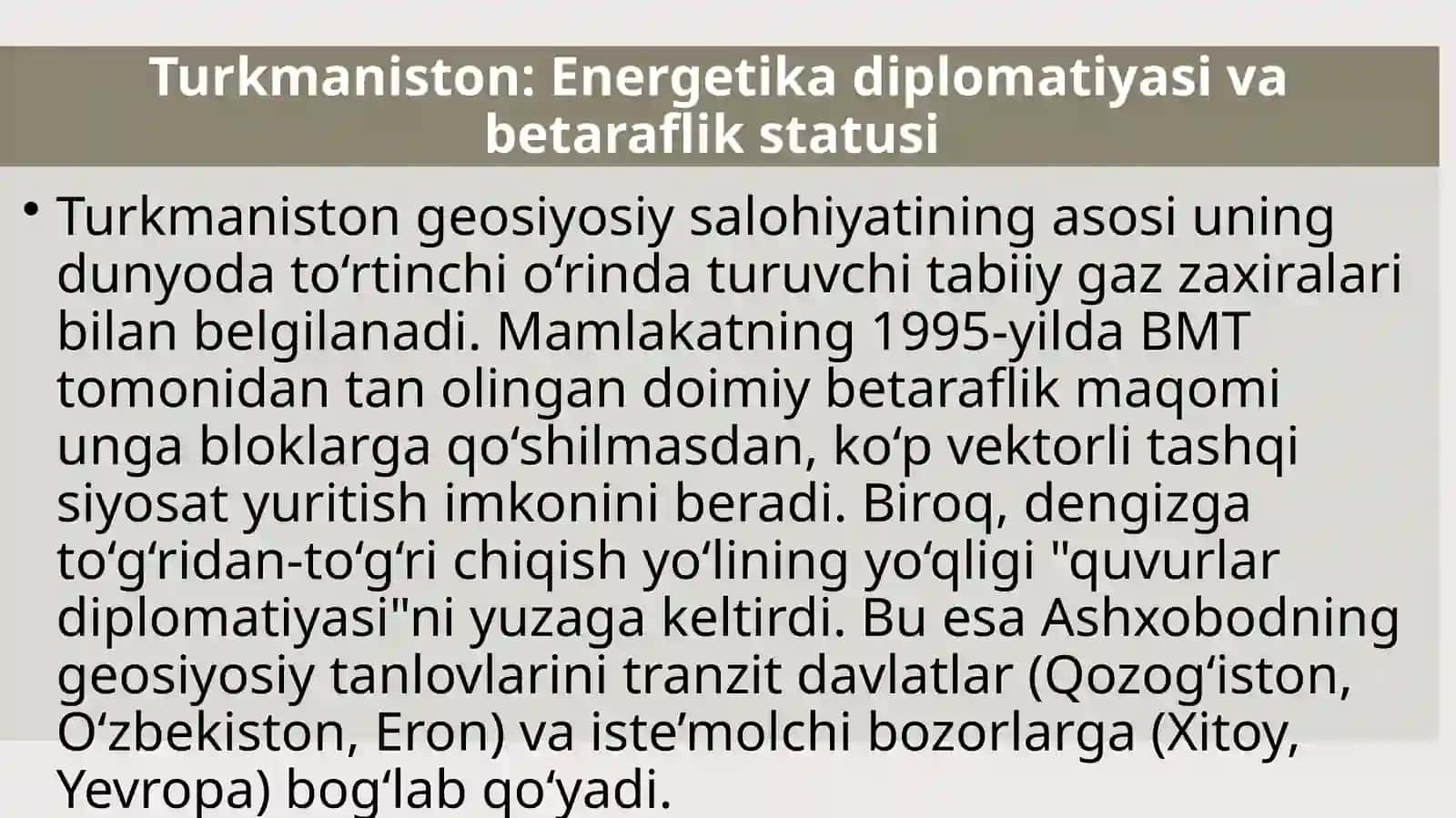 Geografiya fanining asosiy muammolarida Turkmaniston va Tojikistonning geosiyosiy salohiyati 2