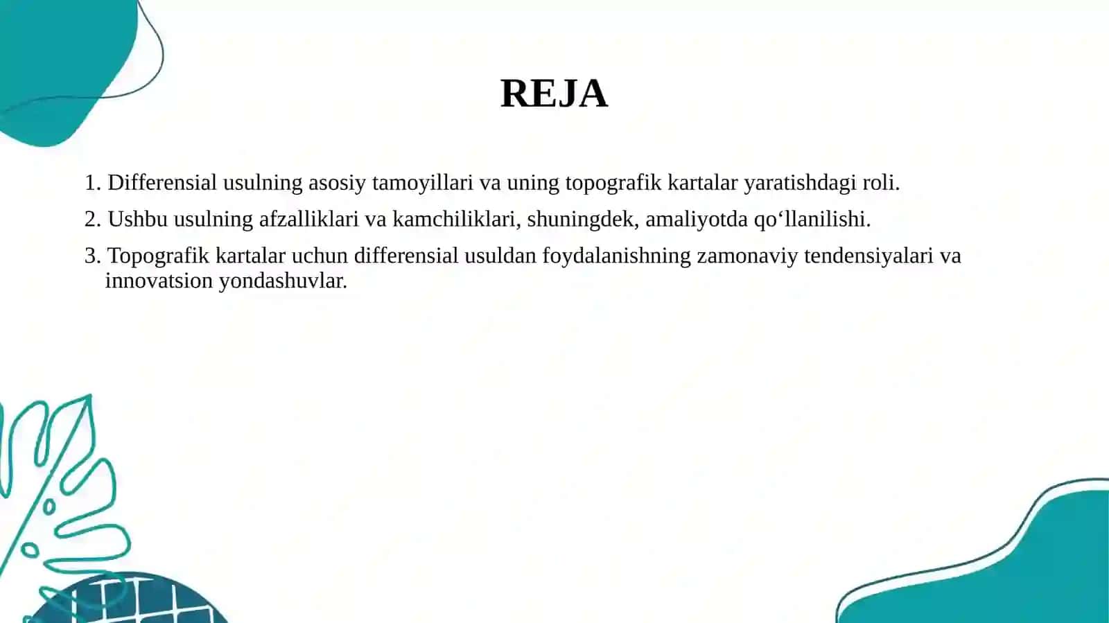 Topografik kartalarning barpo etishda differensial usulning qoʻllanilishi 2