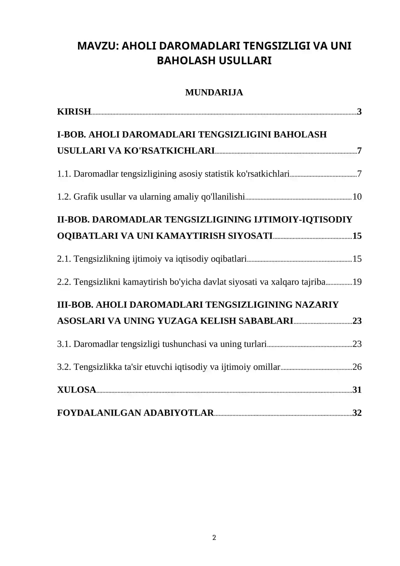 AHOLI DAROMADLARI TENGSIZLIGI VA UNI BAHOLASH USULLARI 2