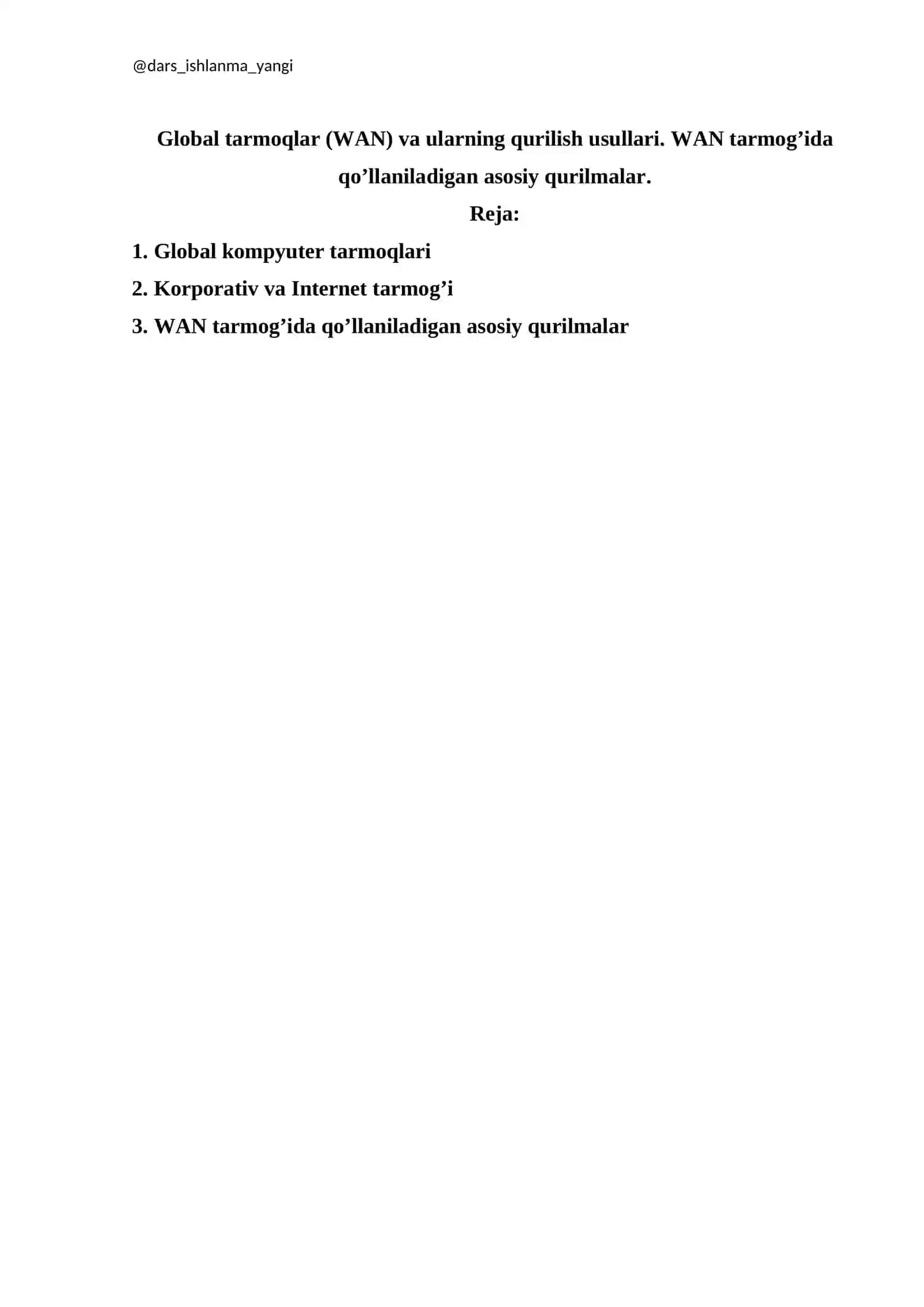 Global tarmoqlar (WAN) va ularning qurilish usullari 2