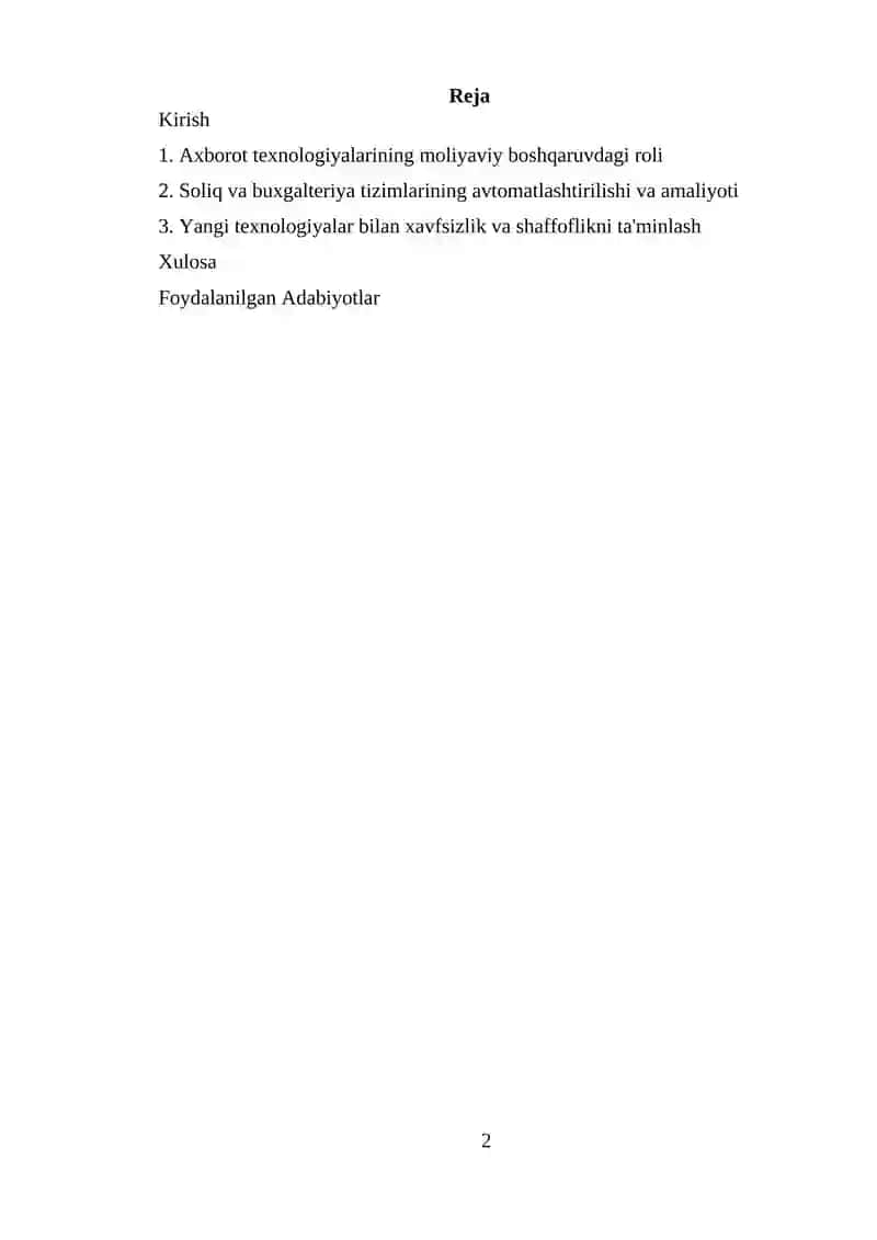 "Moliya, soliq va buxgalteriya hisobi sohasidagi professional axborot texnologiyalari va tizimlar" 2