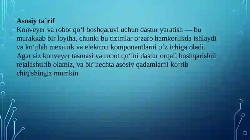 Konveyer va Robot Qo‘l Boshqarilishi Uchun Dastur Yaratish 2
