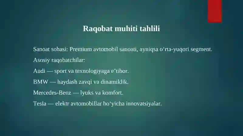 Volvo Brendi Raqobat Muhiti, Maqsadli Auditoriyasi va Pozitsiyasi Tahlili 2