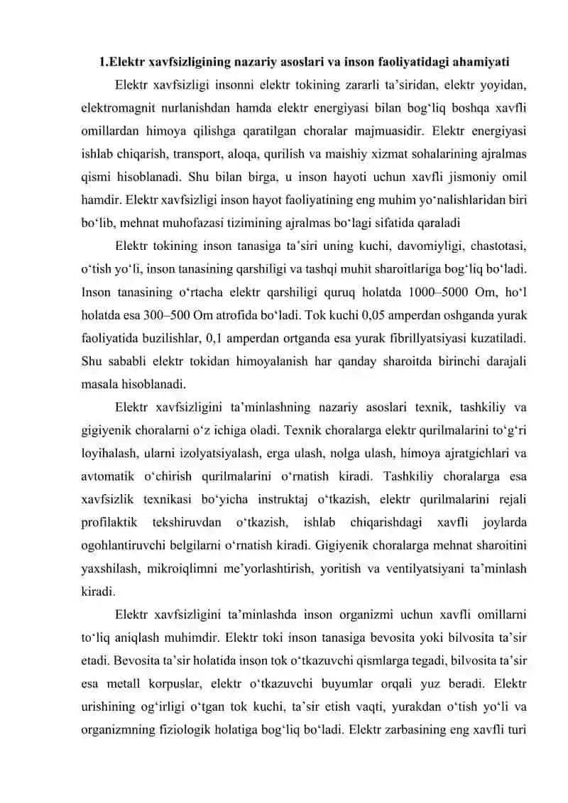ELEKTR XAVFSIZLIGINI TA'MINLOVCHI ZAMONAVIY TEXNIKA TEXNOLOGIYALAR 2