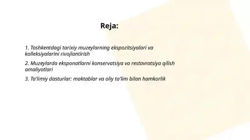 Toshkent shahrida joylashgan muzeylar faoliyati 2