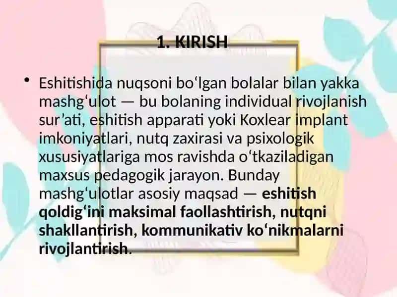 Eshitishdanuqsonibo'lgan bolalar bilan yakkamashg'ulot darslari 2