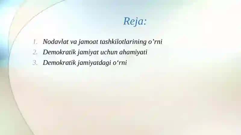 Nodavlat va jamoat tashkilotlarining O‘zbekistonda demokratik jamiyat barpo etishdagi o'rni va ahamiyati 2