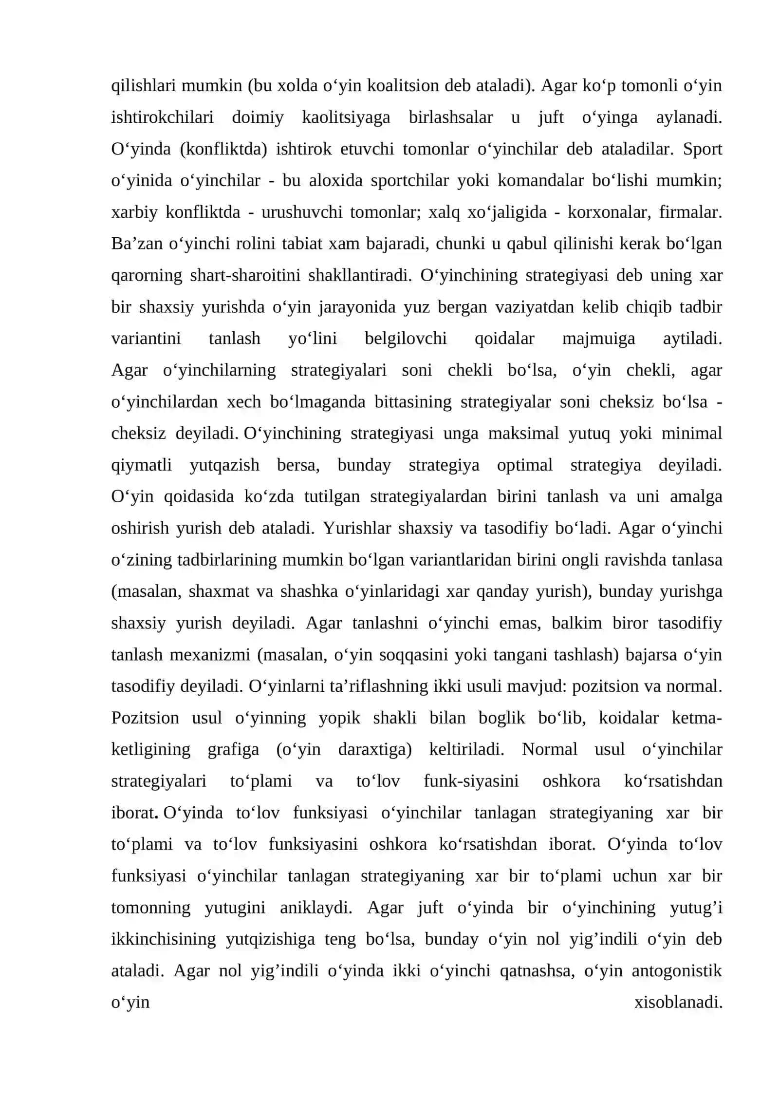 O`YINLAR NAZARIYASI VA O`ZARO HAMKORLIKNI MODELLASHTIRISH 2