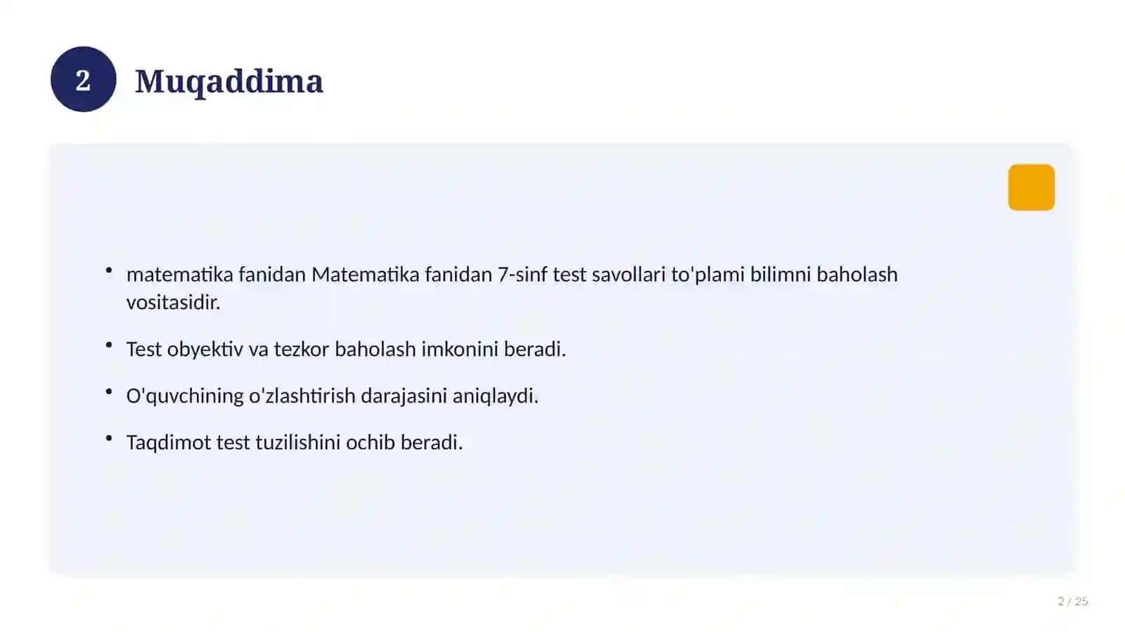 Matematika fanidan 7-sinf test savollari to'plami 2