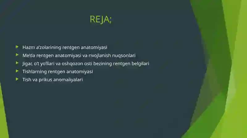 Hazm a’zolarining rentgenanatomiyasi va rivojlanish nuqsonlari.Tishlarning rentgen anatomiyasi 2