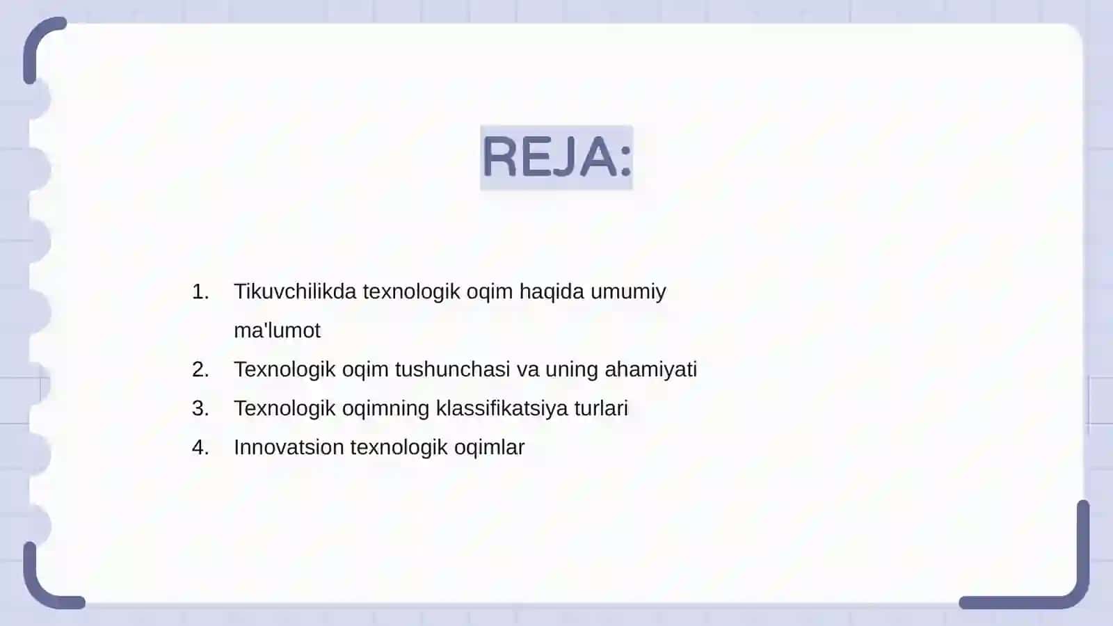 Tikuvchilikda texnologik oqimning klassifikatsiyasi 2