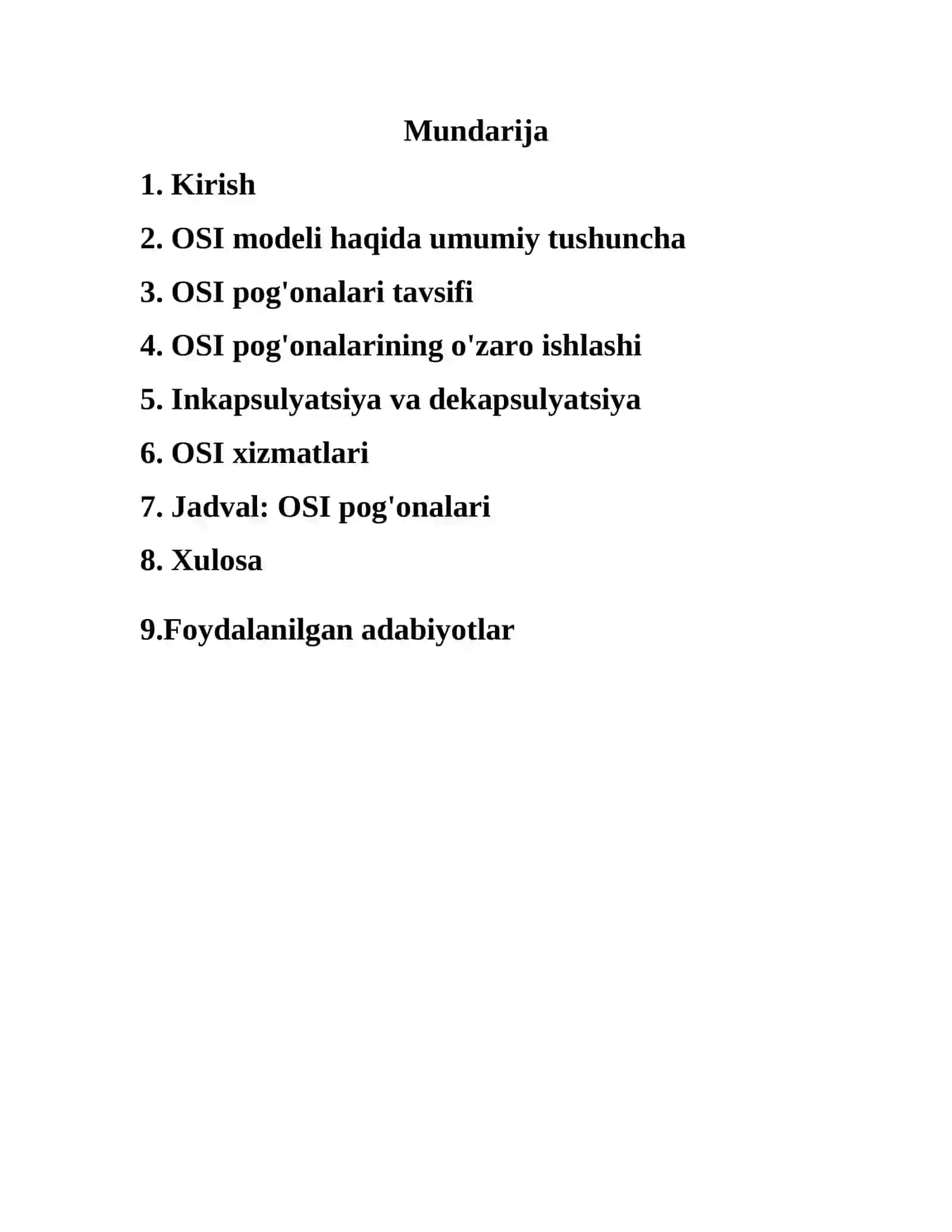 OSI pog’onalarning o’zaro ishlashi jarayonlari va xizmatlari 2