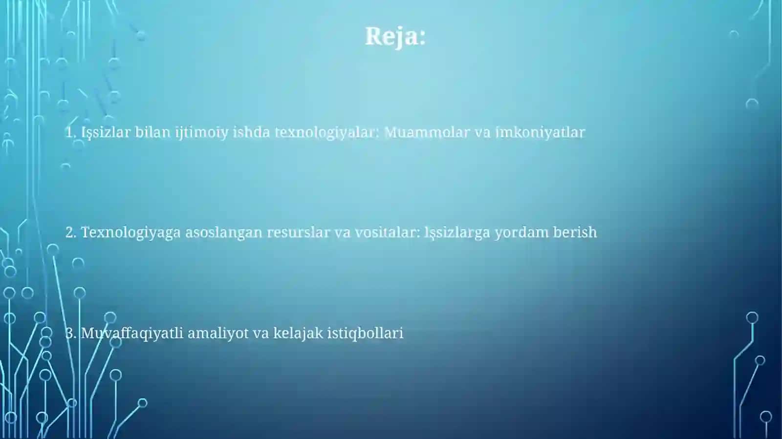 Ishsizlar bilan ijtimoiy ish texnalogiyasi 2