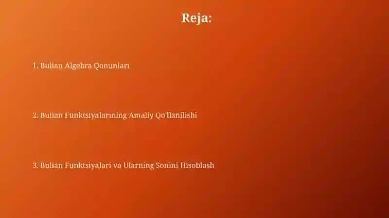 Bulian Algebra Qonunlari 2