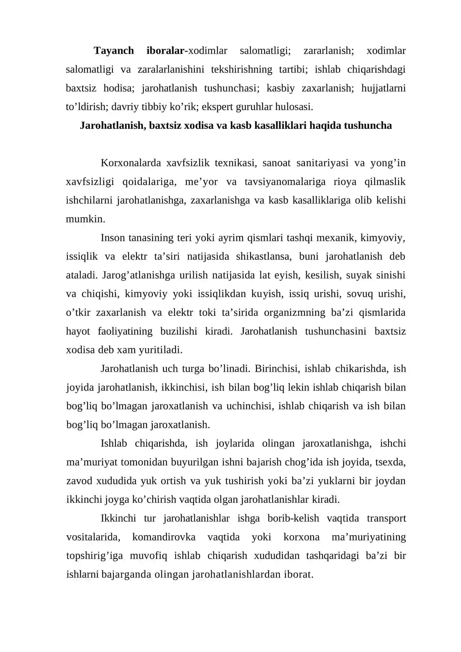 Ishlab chiqarishda baxtsiz va ishlovchilar sog’lig’iga zarar keltiruvchi boshqa hodisalardi taftish qilish va kerakli hujjatlardi rasmiylashtirish 2