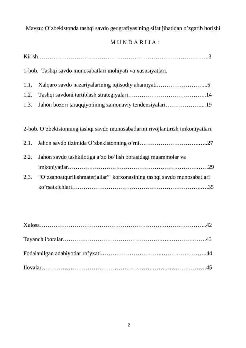 O’zbekistonda tashqi savdo geografiyasining sifat jihatidan o’zgarib borishi 2