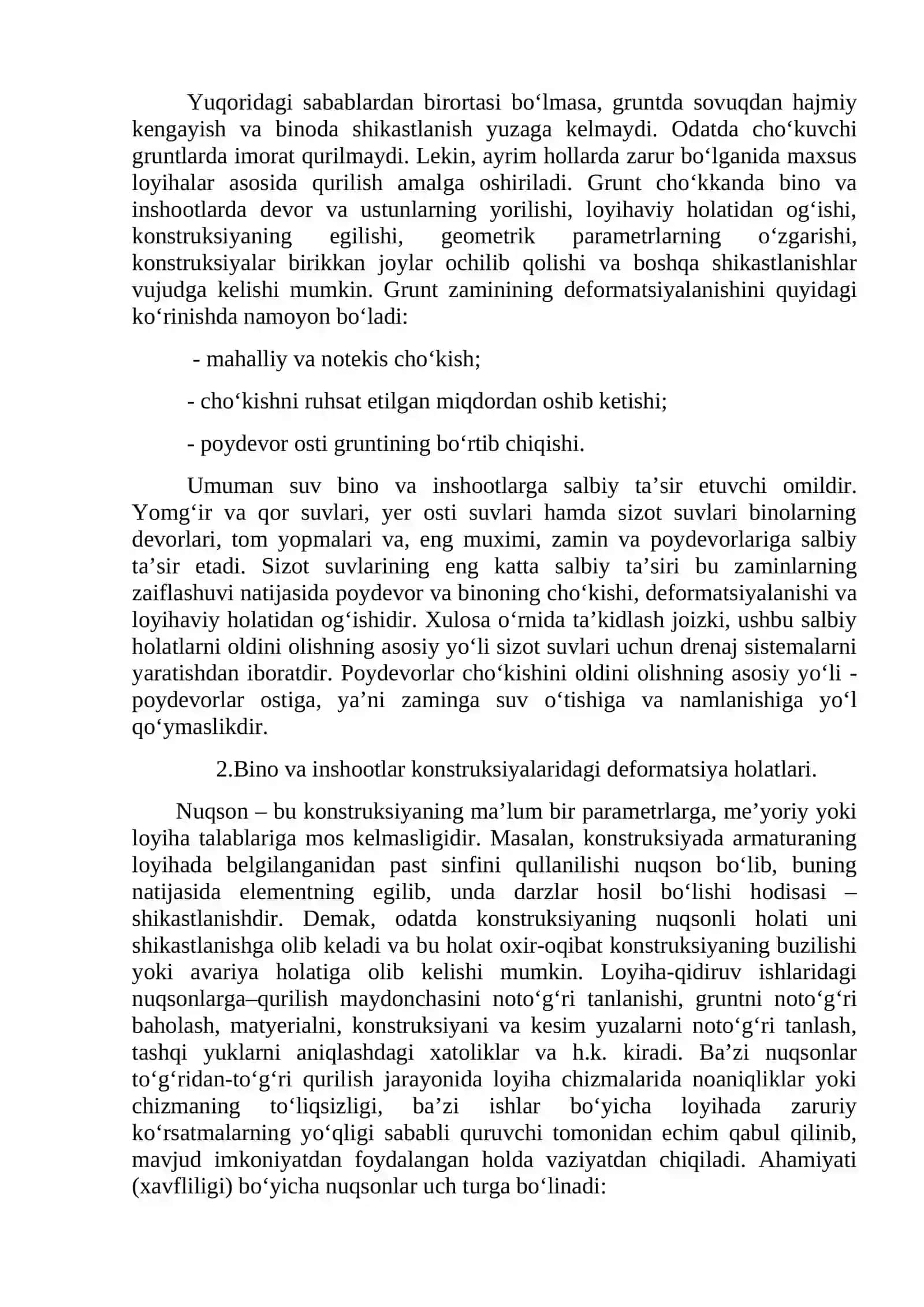 BINO VA INSHOOTLARNI AVARIYA HOLATIGA OLIB KELUVCHI SABABLARNI O'RGANISH 2