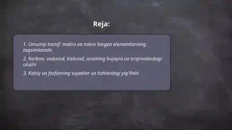 Biogen elementlarning odam organizmida taqsimlanishi 2