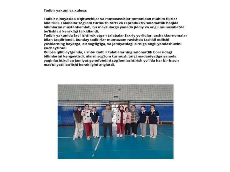 "Sog'lom turmush tarzi, reproduktiv salomatlik - millat genofondi va kamoloti garovi" tadbiri 2