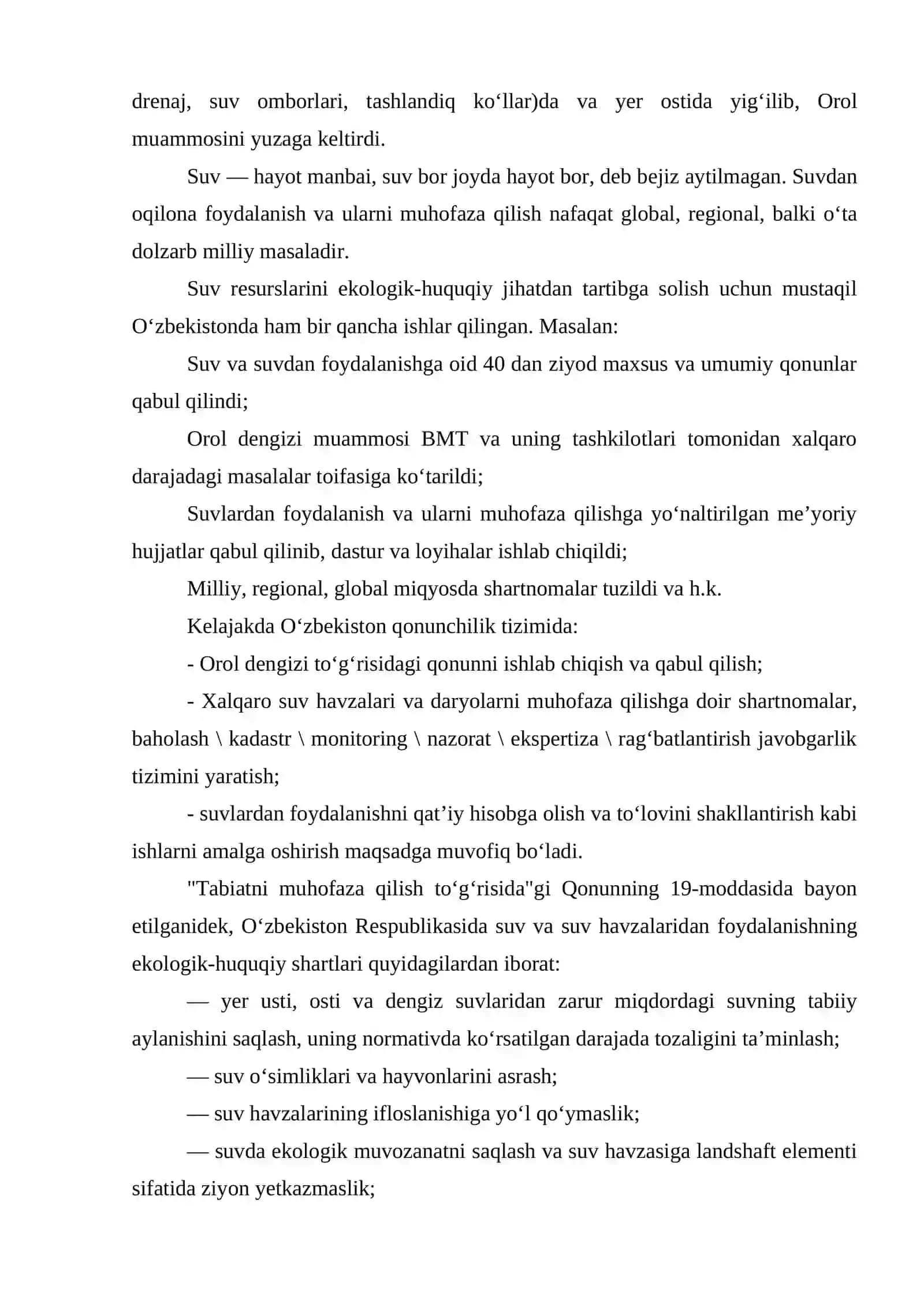 Suv resurslari va ularni ekologik-huquqiy jihatdan tartibga solish zarurati 2