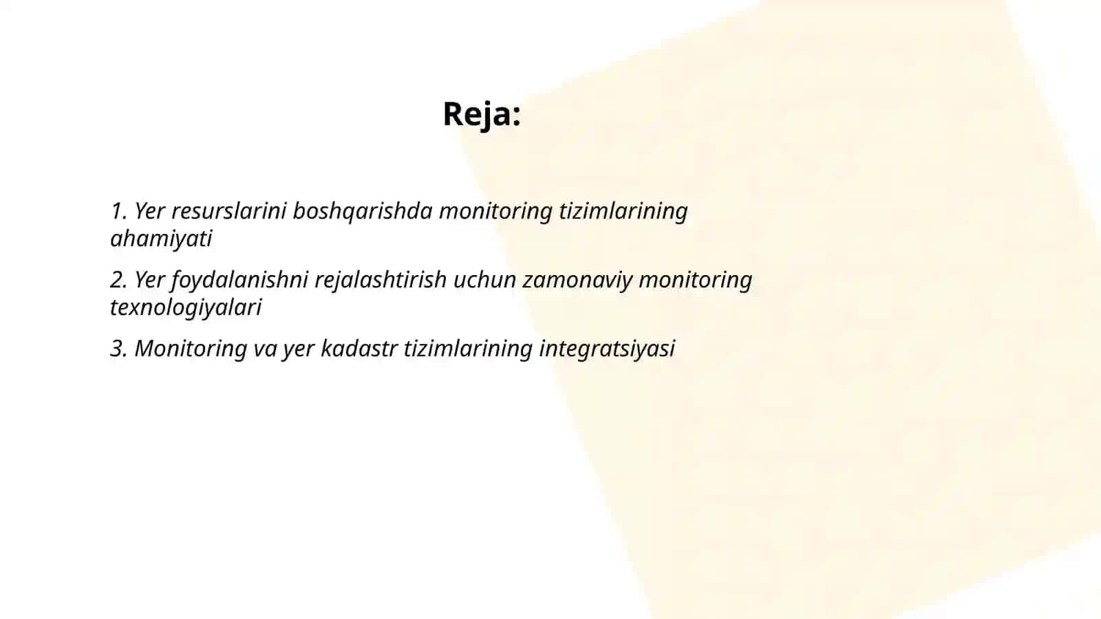 Monitoring sistemalarining yerdan foydalanish ishlarini tashkil etishdagi o'rnini aniqlash 2