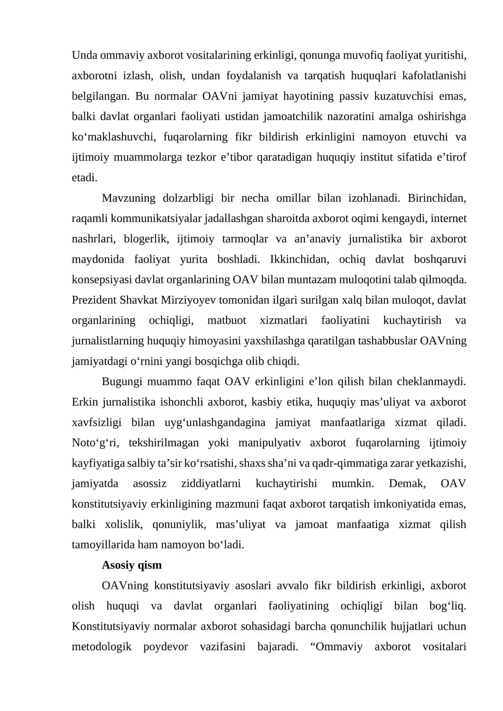 JAMIYAT HAYOTIDA OMMAVIY AXBOROT VOSITALARINING OʻRNI VA UNING KONSTITUTSIYAVIY ASOSLARI 2