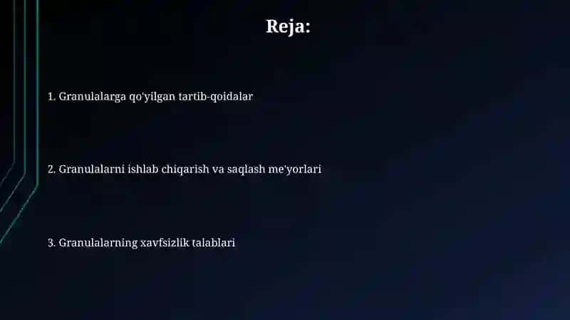 Granulalar uchun reglament tuzish 2