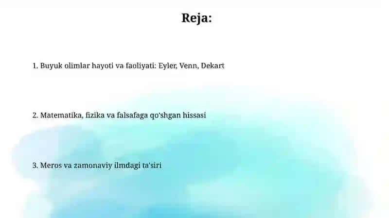 L. Eyler, J. Venn, R. Dekart hayoti va ilmiy faoliyati 2