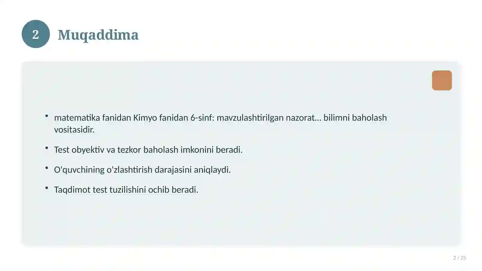 Kimyo fanidan 6-sinf: mavzulashtirilgan nazorat ishi va tahlil 2