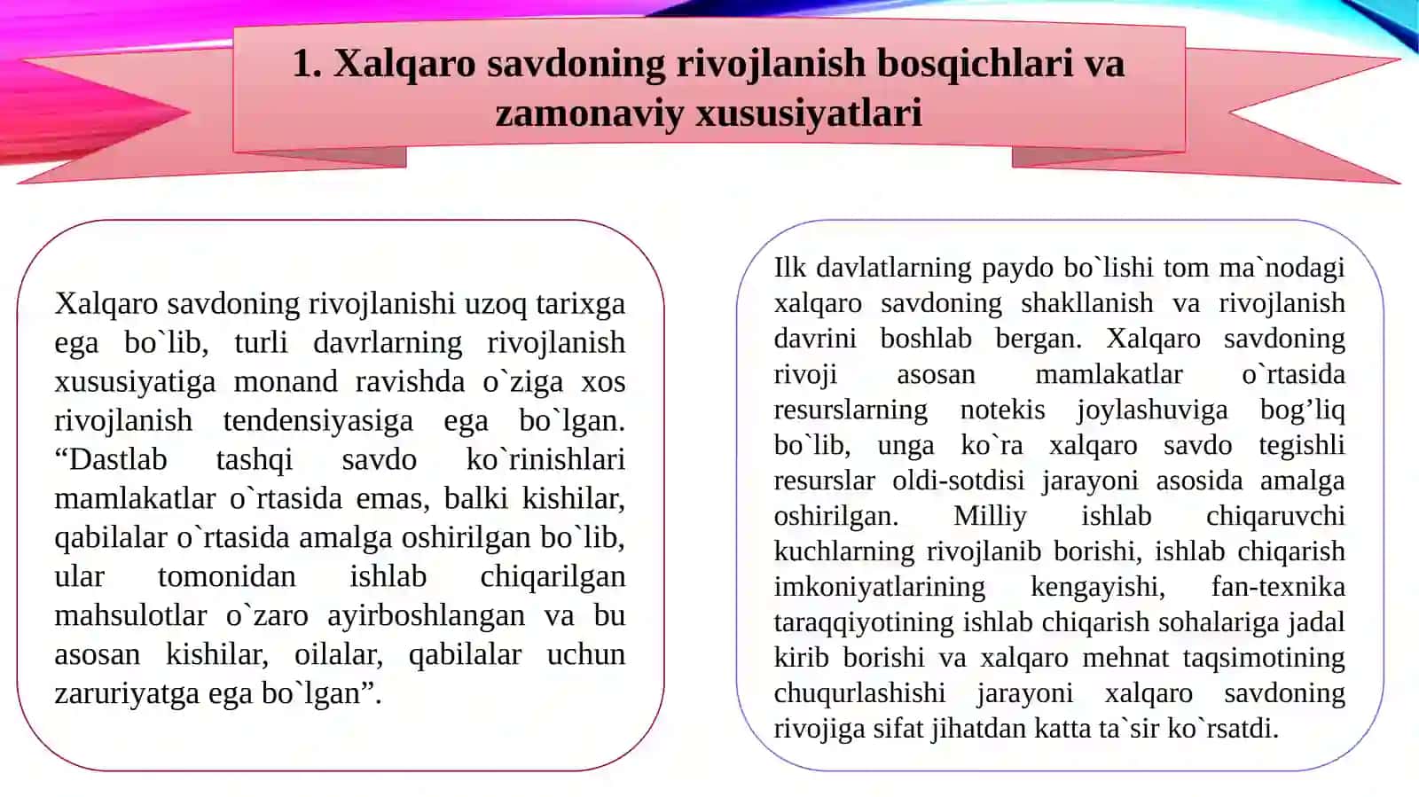 Xalqaro savdoning tarkibi, rivojlanish bosqichlari va mamlakatlar iqtisodiyotiga ta’siri 2