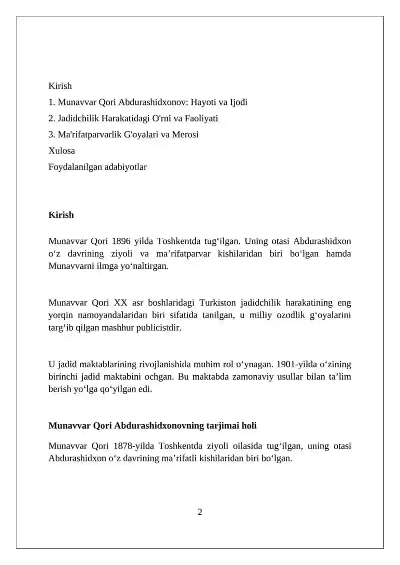 Munavvar Qori Abdurashidxonov: Hayoti va Ijodi 2