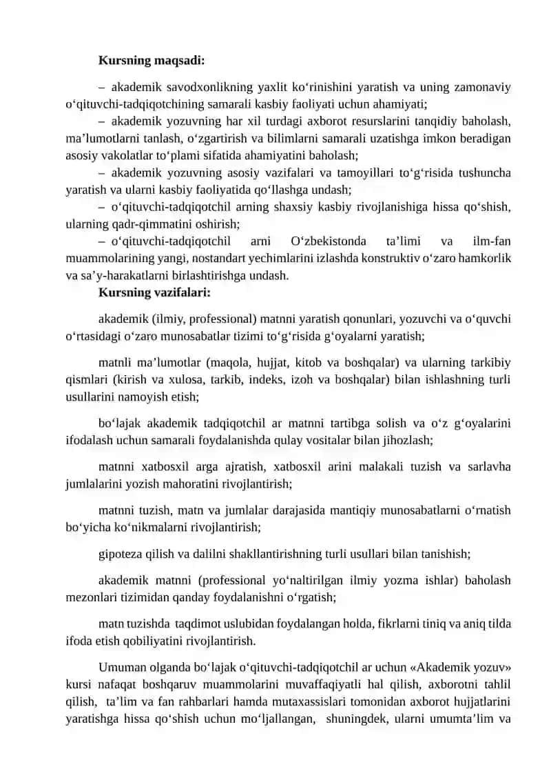 Akademik Yozuv Fanining Maqsadi va Mazmuni 2