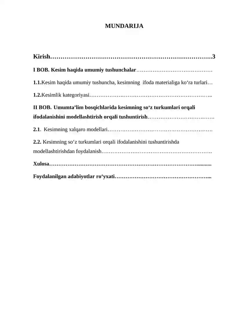 "O‘ZBEK TILSHUNOSLIGIDA KESIM VA UNING ILMIY TADQIQI” KURS ISHI 2