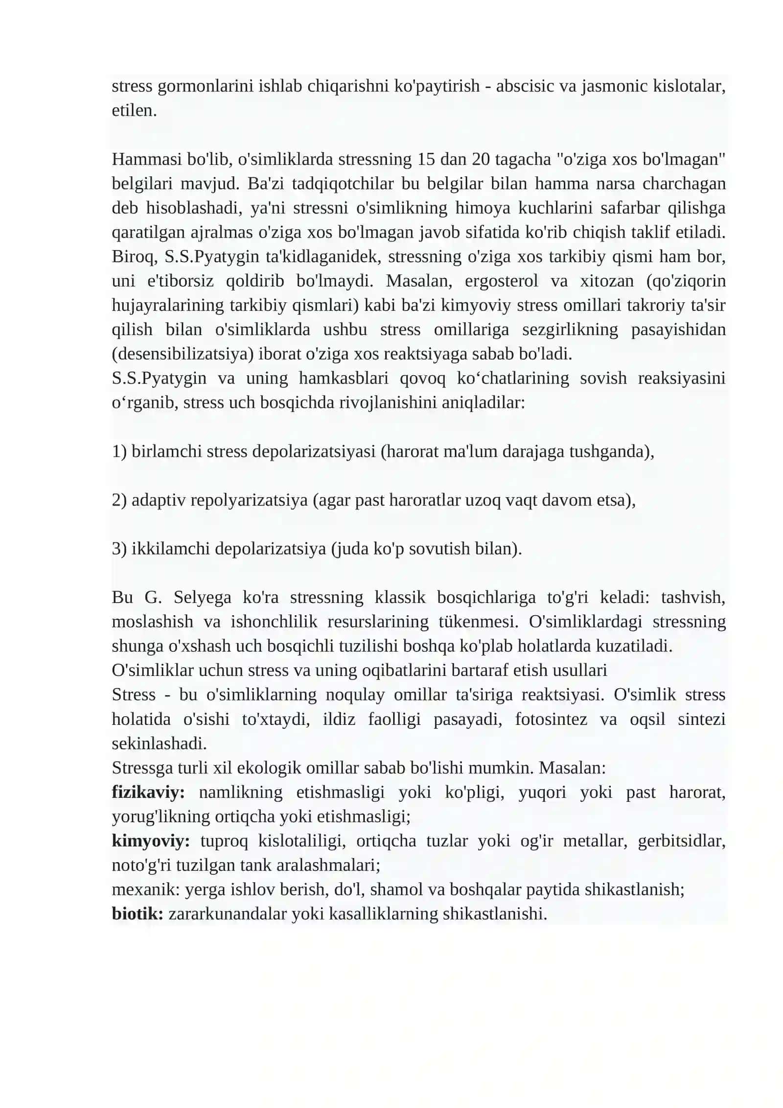 Steress omillar va ularga o‘simliklarning javob reaksiyalari 2