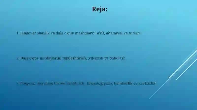 Jangovar tayyorgarlik va dala uquv mashg’ulotlari 2
