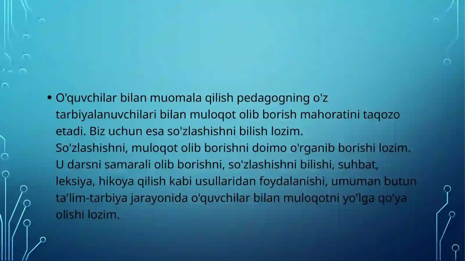 O‘QITUVCHI O‘QUVCHI TIZIMIDAGI MUNOSABATLAR AXLOQI 2