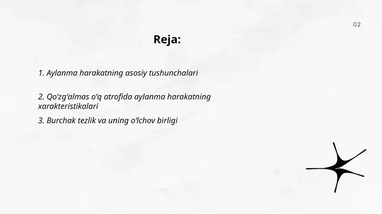 Qoʻzgʻalmas oʻq atrofida aylanma harakatlanuvchi jism tezligi va tezlanishini aniqlash 2