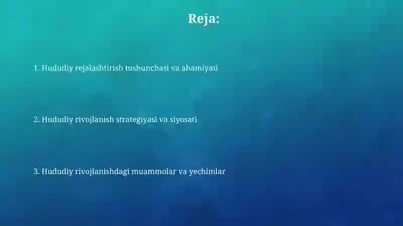 Hududiy rejalashtirish va hududiy rivojlanish 2