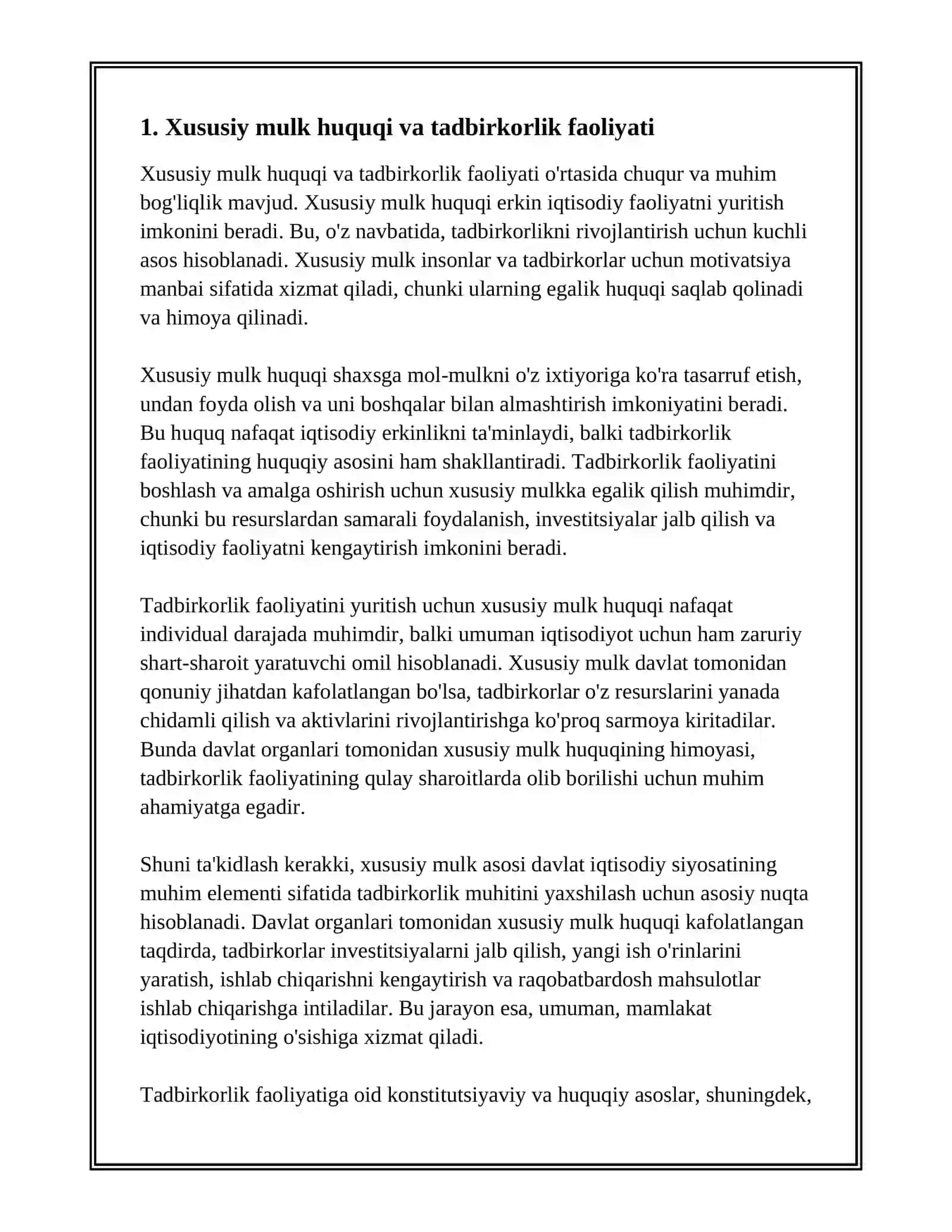 XUSUSIY MULK ASOSIDA TADBIRKORLIK FAOLIYATINI YURITISH 2