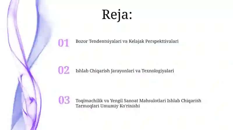 Toqimachilik va Yengil Sanoat Mahsulotlari Ishlab Chiqarish Tarmoqlari Umumiy Ko'rinishi 2
