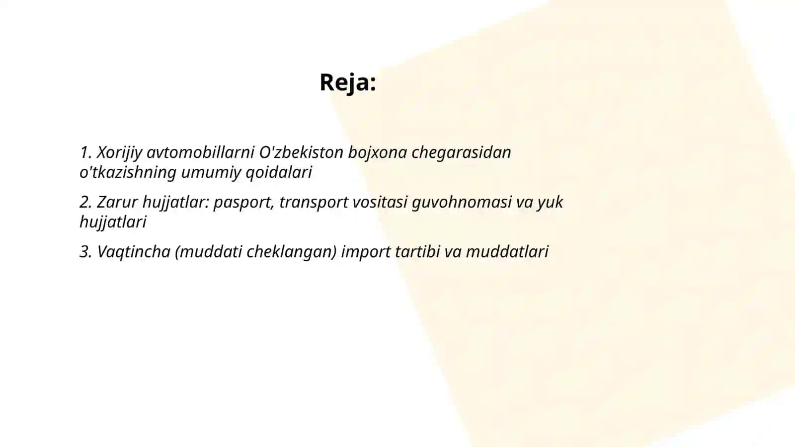 Xorijiy Avtomobillarni O'zbekiston Bojxona Chegarasidan O'tkazish Tartibi 2