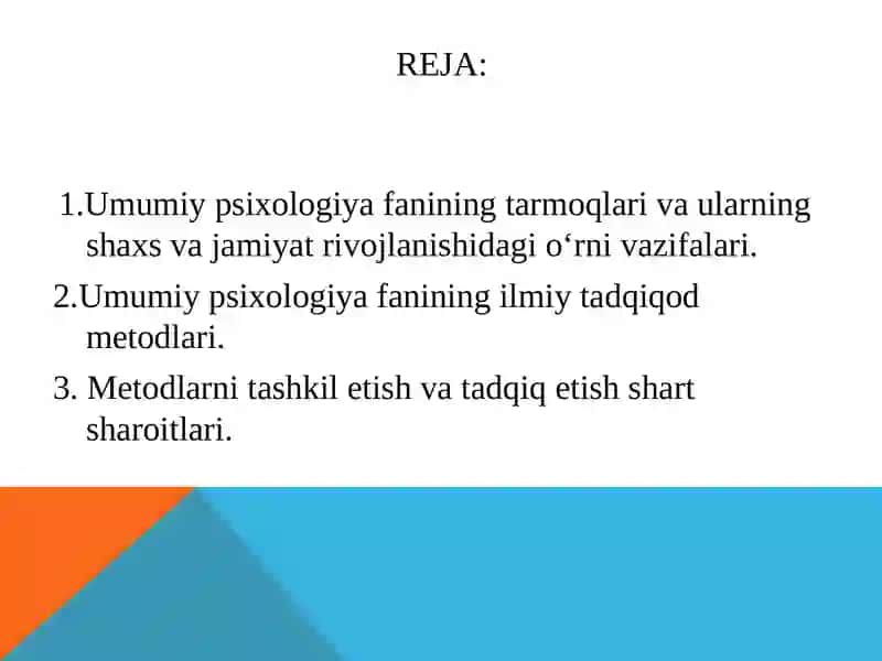 Psixologiya  fanining tarmoqlari va tadqiqot metodlar 2