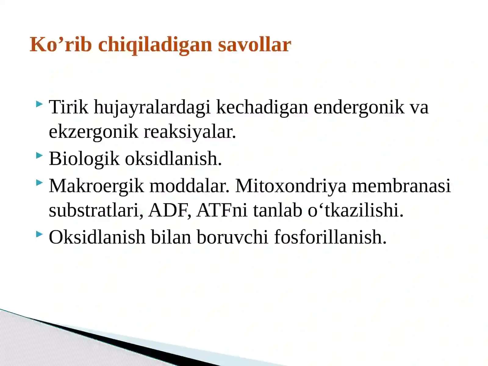 Biologik oksidlanish. 2