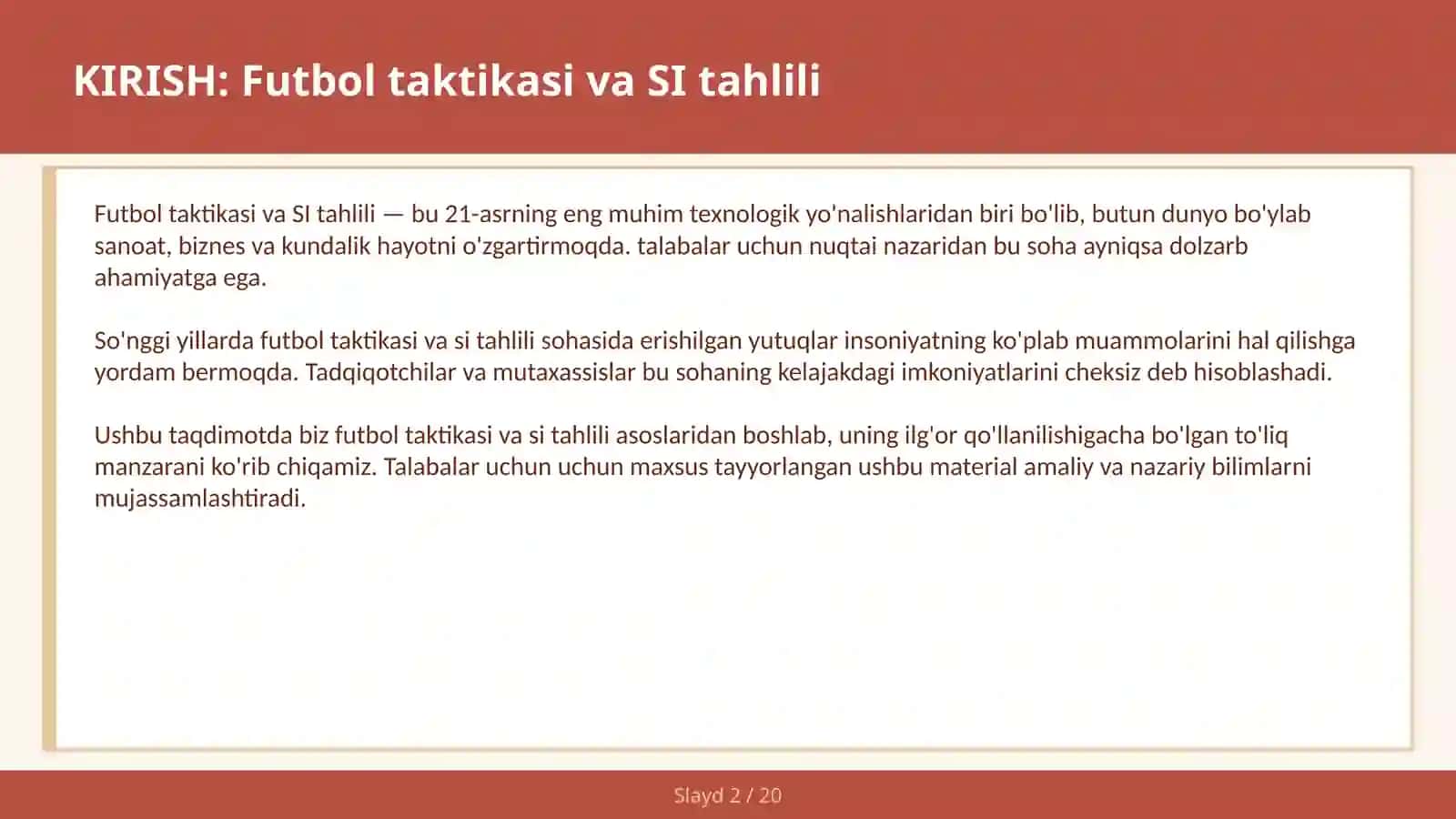 Futbol taktikasi va SI tahlili 2