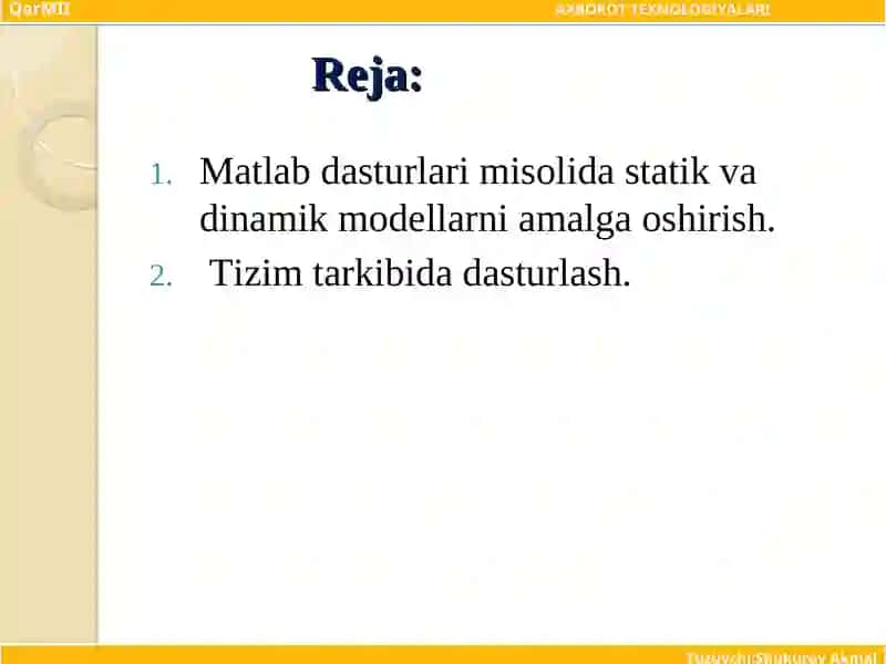 Matlab dasturini konchilik sohalarda qo‘llanilishi 2