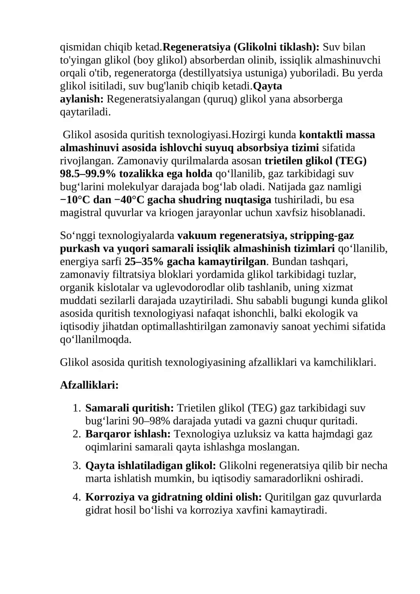 Tabiiy gazni glikol asosida quritish texnologiyasi 2